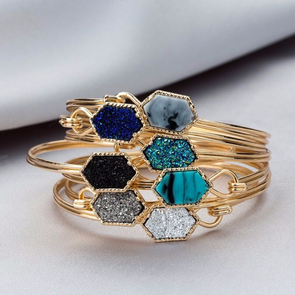 'Colette' Hexagon Resin Druzy Bangle Bracelet - Picture 2 of 7